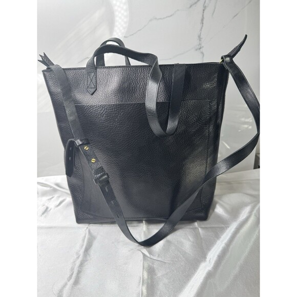Madewell The Zip-Top Medium Transport Tote Black Leather Bag - Picture 2 of 13